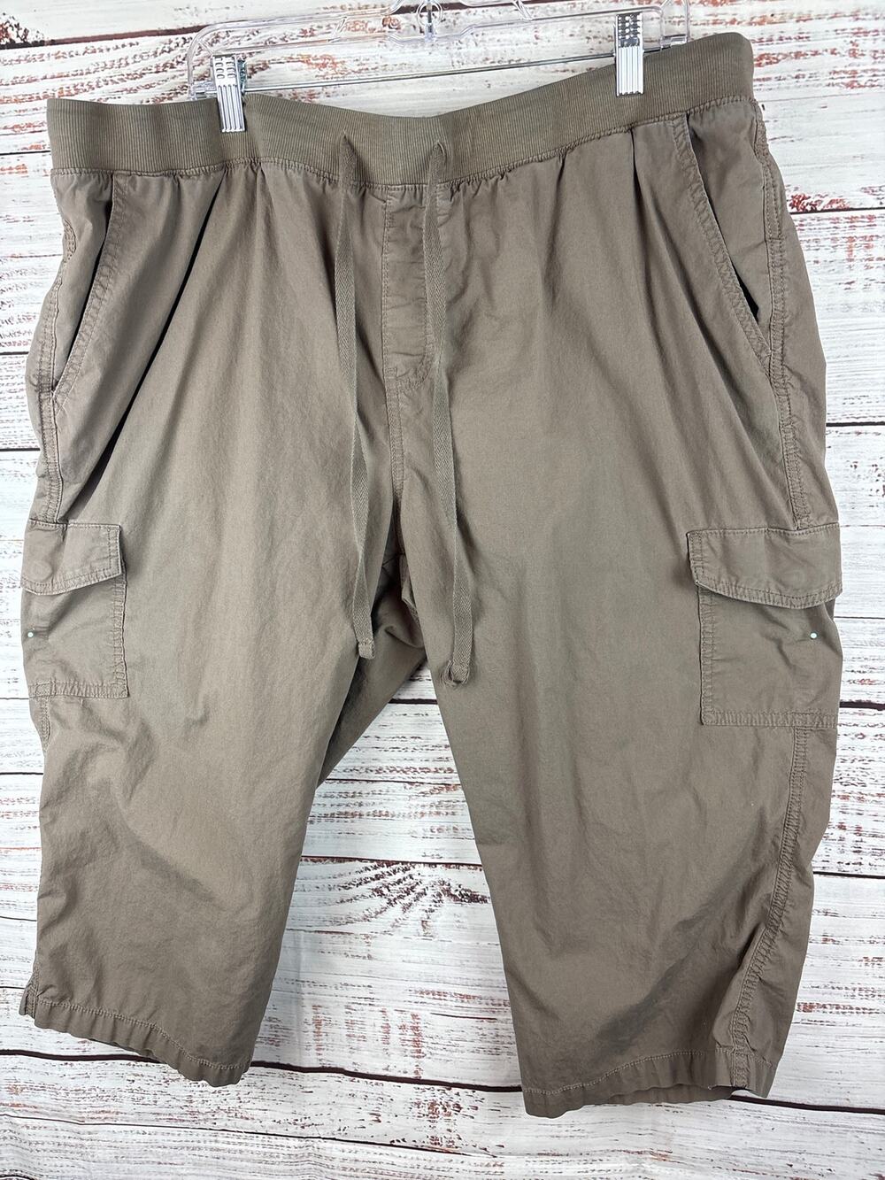 St Johns Bay Tan Brown Lightweight Cargo Capri Pants Pull On Cotton Womens 2X